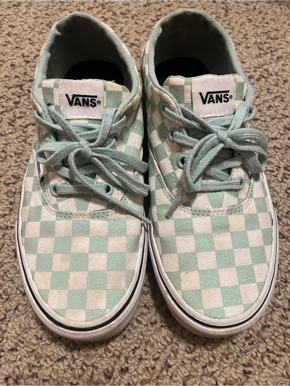 Blue/Green Glitter Checkerboard Vans W8